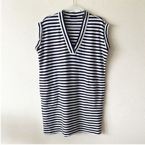 ATM Anthony Thomas Melillo V Neck Navy Striped Shift Dress - Picture 3 of 9